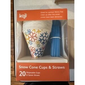 3 Packs Koji 20 Disposable Snow Cone Cups & 20 Colorful Plastic Spoon Straws Set